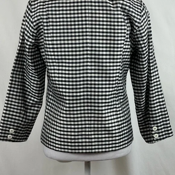 SilkLand Black White Plaid Silk Jacket Size 4 - Picture 7 of 11